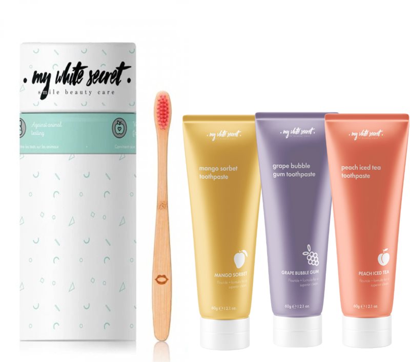 My White Secret Gift Pack Fruits Toothpaste + Toothbrush set pentru îngrijirea dentară