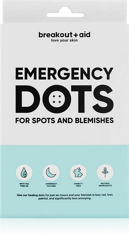 breakout + aid Emergency Dots For Spots and Blemishes tratament topic pentru acnee pe fata, decolteu si spate cu ulei din arbore de ceai 72 buc