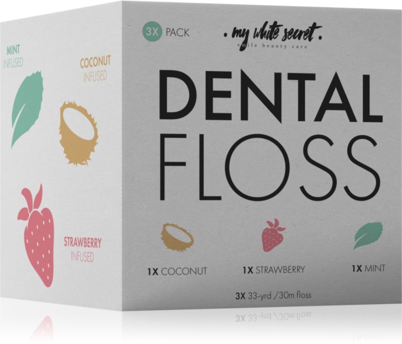 My White Secret Dental Floss ata dentara Coconut, Mint, Strawberry 3 buc