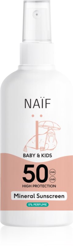 Naif Baby & Kids Mineral Sunscreen SPF 50 0 % Perfume spray protector pentru plajă 100 ml
