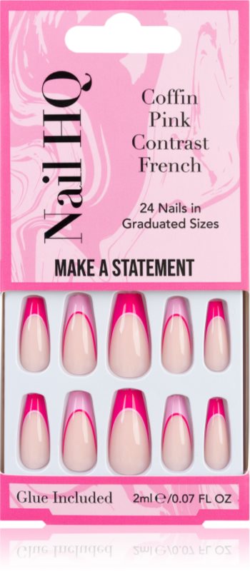 Nail HQ Coffin Pink Contrast French unghii artificiale cu lipici 24 buc