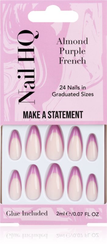 Nail HQ Almond Purple French unghii artificiale cu lipici 24 buc