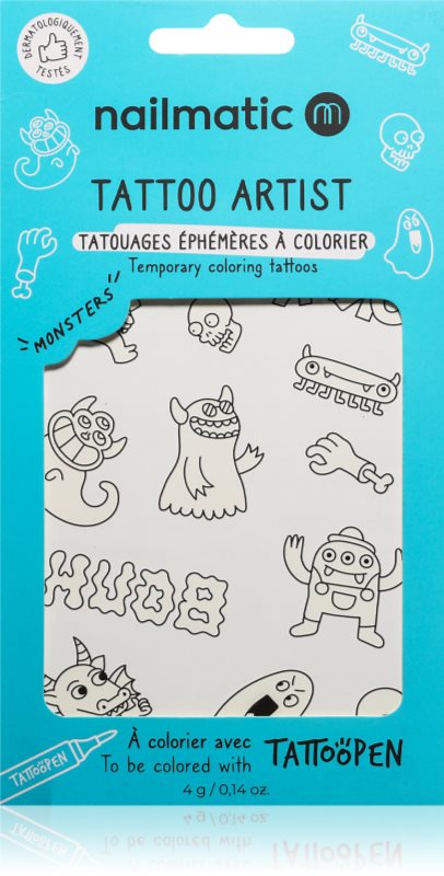 Nailmatic Tattoo Artist Temporary Coloring Tattoos tatuaj pentru copii 3 y+ Monsters 9x16,3 cm