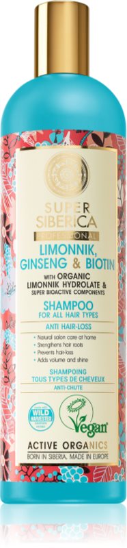 Natura Siberica Limonnik, Ginseng & Biotin șampon impotriva caderii parului 400 ml