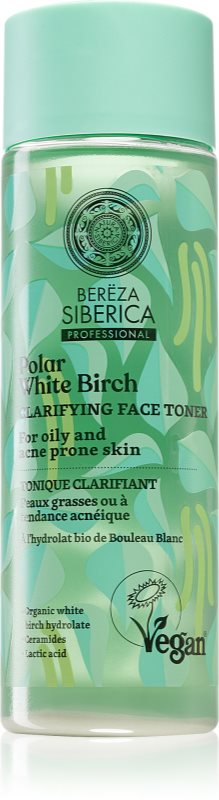 Natura Siberica Polar White Birch solutie tonica cu efect de iluminare pentru ten gras si problematic 200 ml