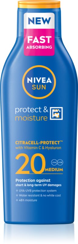 NIVEA SUN Protect & Moisture loțiune pentru plaja SPF 20 200 ml