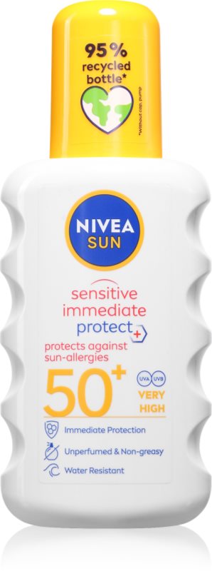 NIVEA SUN Sensitive Immediate spray protector pentru plajă SPF 50+ 200 ml