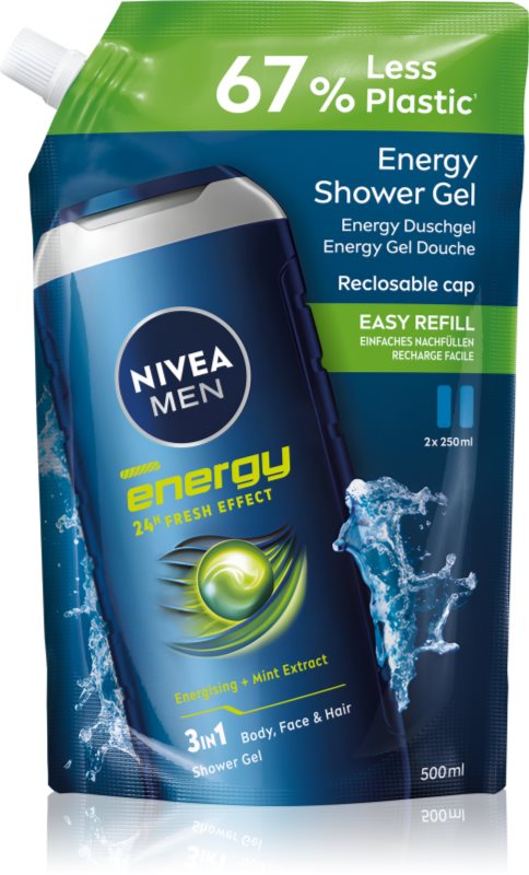 NIVEA MEN Energy Gel de duș pentru bărbați rezervă 500 ml