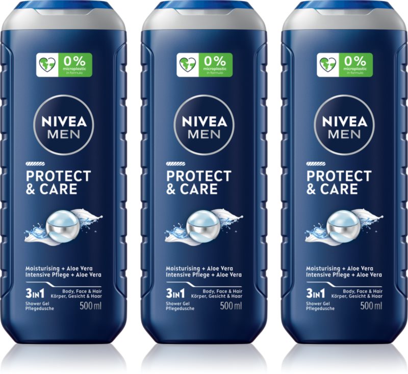 NIVEA MEN Protect & Care Gel de duș pentru bărbați ambalaj economic 3 x 500 ml