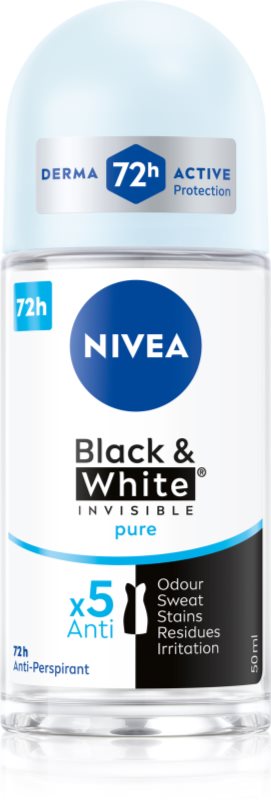 NIVEA Invisible Black & White Pure antiperspirant roll-on 48h 50 ml