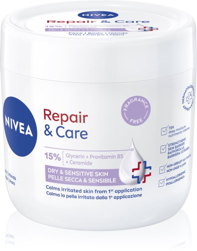 NIVEA Repair & Care Sensitive crema regeneratoare si hranitoare pentru piele uscata si sensibila 400 ml