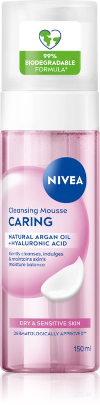 NIVEA Caring spuma de curatare pentru piele uscata spre sensibila 150 ml