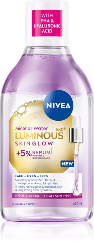 NIVEA Luminous Skin Glow apa pentru curatare cu particule micele pentru o piele mai luminoasa 400 ml