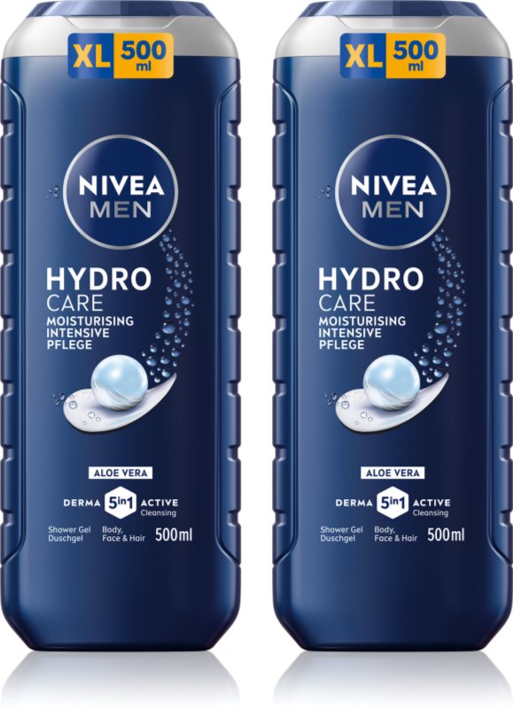 NIVEA MEN Hydrocare gel de dus pentru față, corp și păr ambalaj economic 2 x 500 ml