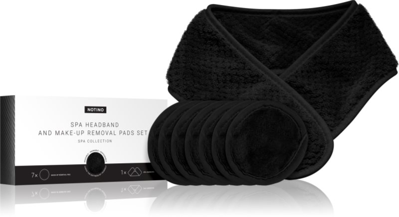 Notino Spa Collection Spa headband and make-up removal pads set set pentru demachiere cu bentiță cosmetică Black 7 buc