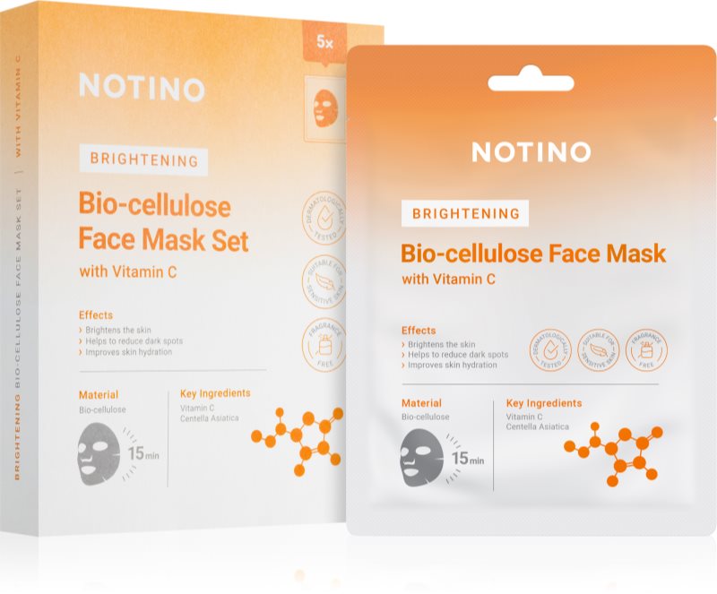 Notino Brightening Bio-Cellulose Face Mask with Vitamin C set de măști textile pentru o piele mai luminoasa
