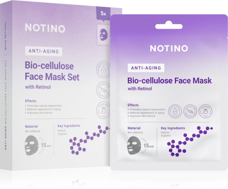 Notino Anti-Aging Bio-Cellulose Face Mask with Retinol set de măști textile antirid
