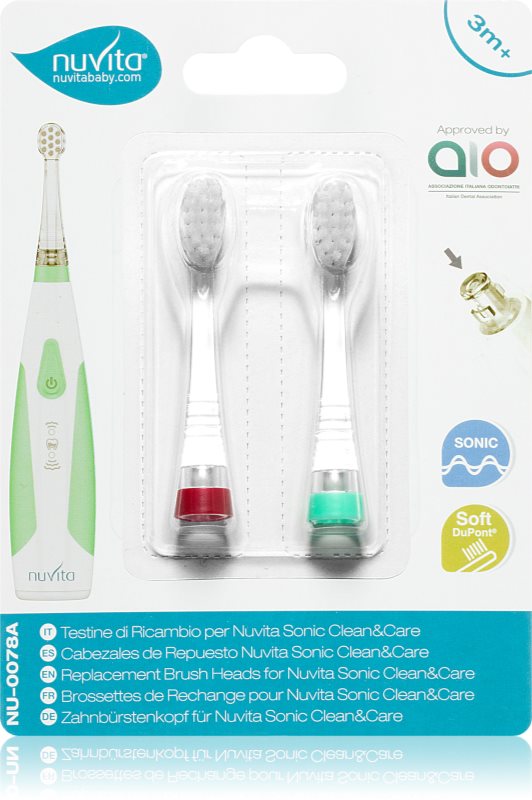 Nuvita Sonic Clean&Care Replacement Brush Heads Capete de schimb pentru baterie sonic periuta de dinti pentru bebeluși Sonic Clean&Care Medium Red/Green 2 buc