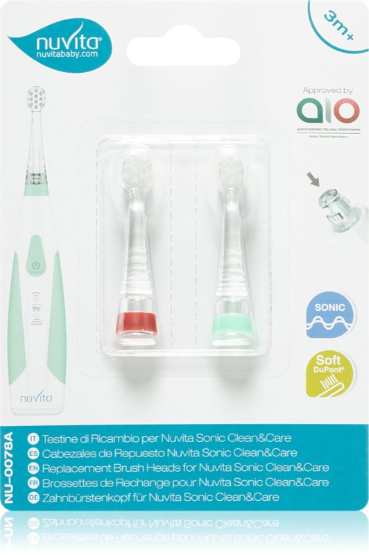 Nuvita Sonic Clean&Care Replacement Brush Heads Capete de schimb pentru baterie sonic periuta de dinti pentru bebeluși Sonic Clean&Care Medium Red/Green 2 buc