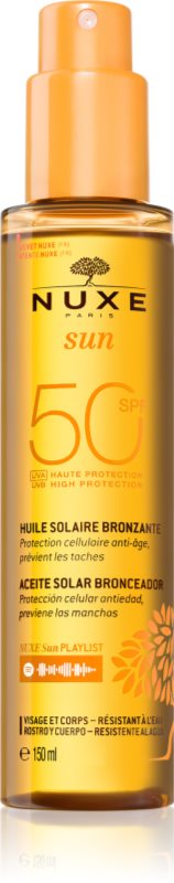Nuxe Sun Face and Body Tanning Sun Oil ulei pentru plaja pentru fata si corp SPF 50 150 ml