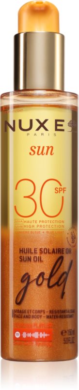 Nuxe Sun Sun Oil Gold SPF 30 Ulei de plaja pentru fata si corp cu efect iluminator SPF 30 150 ml