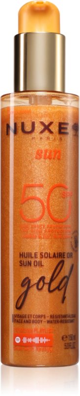 Nuxe Sun Sun Oil Gold SPF 50 Ulei de plaja pentru fata si corp cu efect iluminator 150 ml
