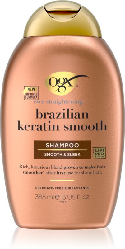OGX Brazilian Keratin Smooth sampon pentru indreptarea parului pentru un par stralucitor si catifelat 385 ml
