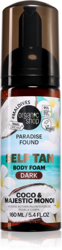 Organic Shop Paradise Found Coco & Majestic Monoi spuma de corp cu efect autobronzant culoare Dark 160 ml