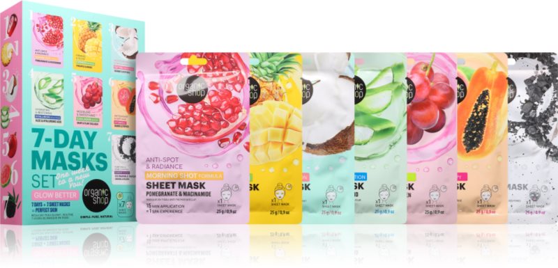 Organic Shop 7-Day Masks Set Glow Better set de măști textile