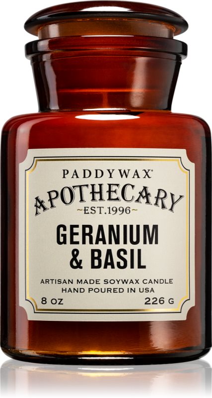 Paddywax Apothecary Geranium & Basil lumânare parfumată 226 g