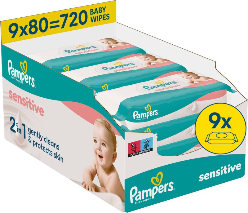 Pampers Sensitive Baby Wipes Servetele umede pentru copii 9x80 buc