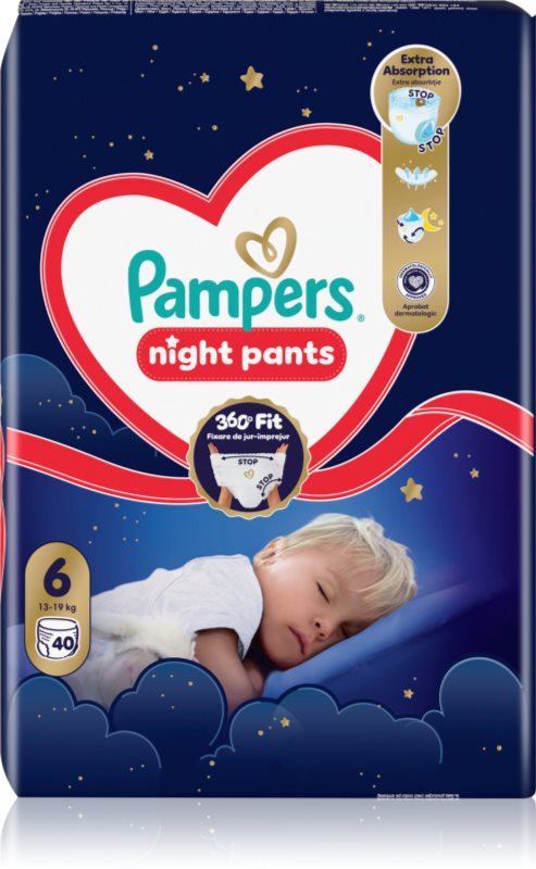 Pampers Night Pants Size 6 scutece de unică folosință tip chiloțel pentru noapte 40 buc