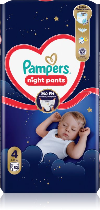 Pampers Night Pants Size 4 scutece de unică folosință tip chiloțel pentru noapte 9-15 kg 52 buc