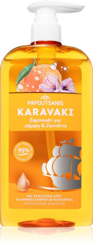 PAPOUTSANIS Karavaki Shine & Vitality șampon pentru un par stralucitor si catifelat 600 ml
