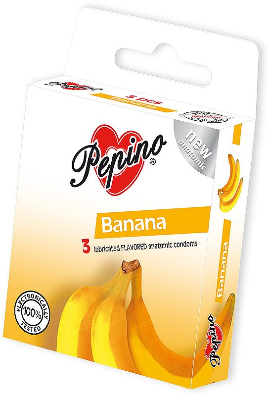 Pepino Banana prezervative cu aromă 3 buc