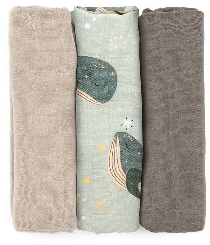 Petite&Mars Moussy scutece textile Whale Song 68 x 68 cm 3 buc