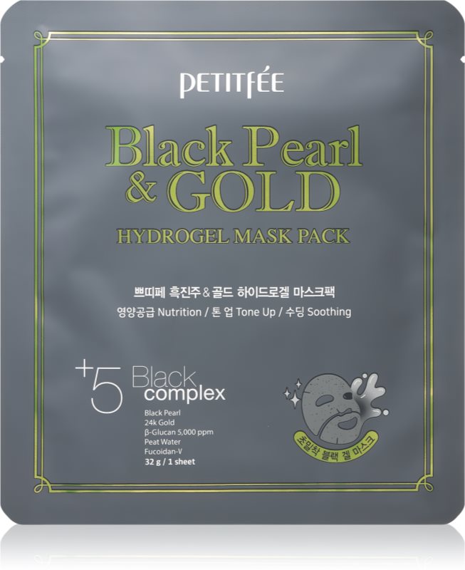 Petitfée Black Pearl & Gold mască intensă cu hidrogel cu aur de 24 de karate