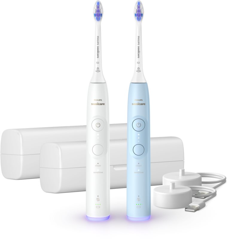 Philips Sonicare 6100 set de 2 periuțe de dinți cu carcase de călătorie cu trusă de călătorie 2 buc