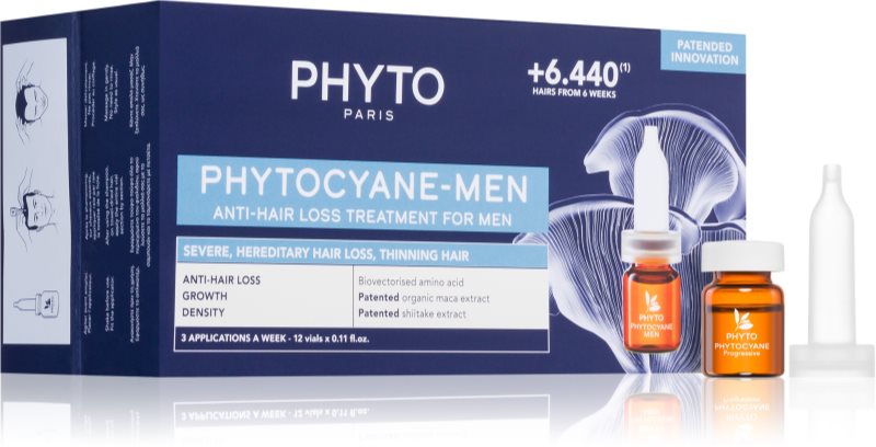 Phyto Phytocyane Anti-Hair Loss Treatment For Men tratament pentru stimularea creșterii părului și anti-cădere 12x3.5 ml