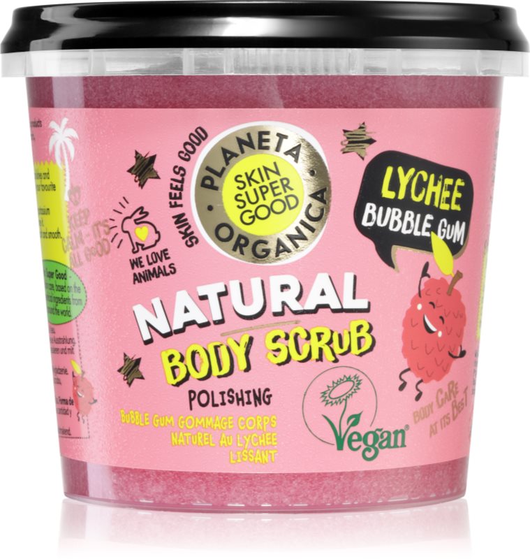 Organic Shop Skin Super Good Lychee Bubble Gum exfoliant pentru corp pentru piele neteda si delicata 360 ml