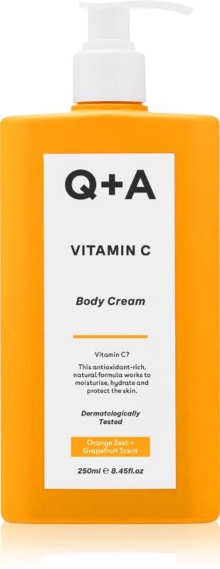 Q+A Vitamin C cremă de corp, cu efect de iluminare parfum Orange zest + Grapefruit 250 ml