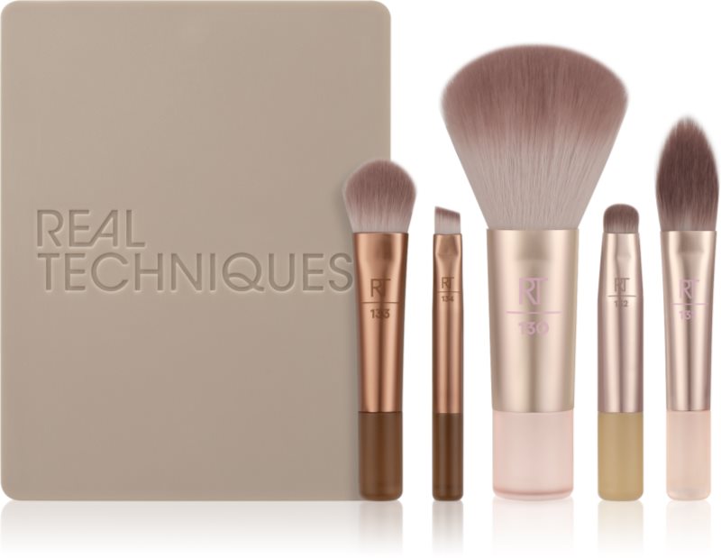 Real Techniques New Nudes On The Glow Mini Brush Kit set perii machiaj pentru călătorii 6 buc