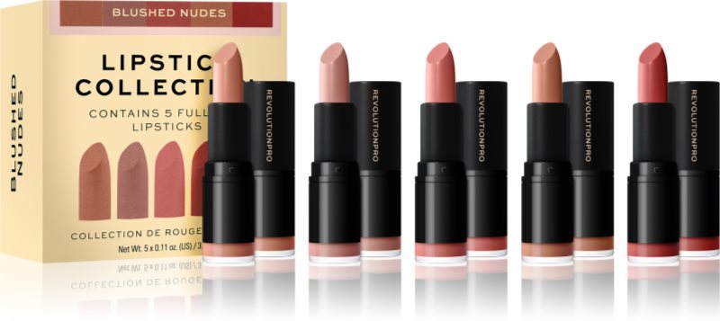 Revolution PRO Lipstick Collection ruj satinat set cadou culoare Blushed Nudes 5x3,2 g