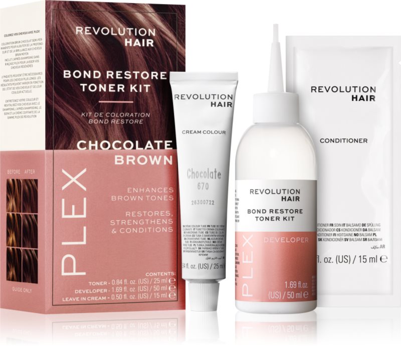 Revolution Haircare Plex Bond Restore Kit set pentru a evidentia culoarea parului culoare Chocolate Brown 1 buc