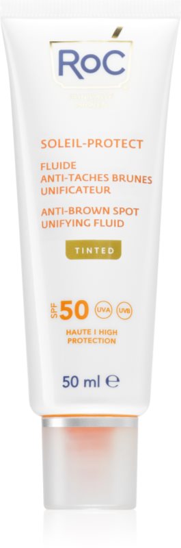RoC Soleil Protect Anti Brown Spots Unifying Fluid Tinted lichid nuanțator pentru uniformizarea tenului SPF 50 cu vitamina C 50 ml