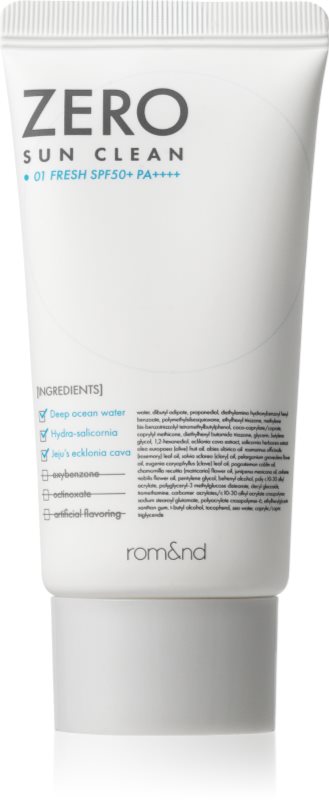 rom&nd Zero Sun Clean fluid protector cu minerale pentru fata SPF 50+ culoare 01 Fresh 50 ml