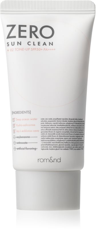 rom&nd Zero Sun Clean crema tonica iluminatoare cu efect de hidratare SPF 50+ culoare 02 Tone Up 50 ml