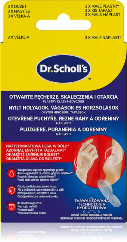 Scholl Dr. Scholl's Open Blisters, Cuts and Abrasions plasture hidroactiv pentru tratamentul leziunilor superficiale ale pielii 2x3 buc