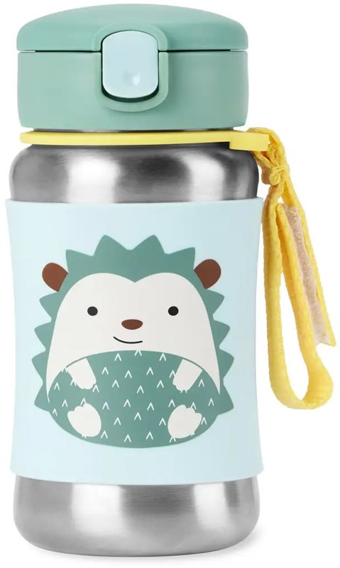 Skip Hop Spark Style Straw Bottle sticlă inoxidabilă pentru apă cu pai Hedgehog 12 m+ 350 ml
