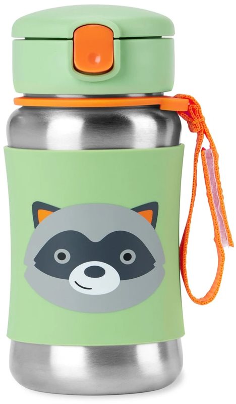 Skip Hop Spark Style Straw Bottle sticlă inoxidabilă pentru apă cu pai Racoon 12 m+ 350 ml